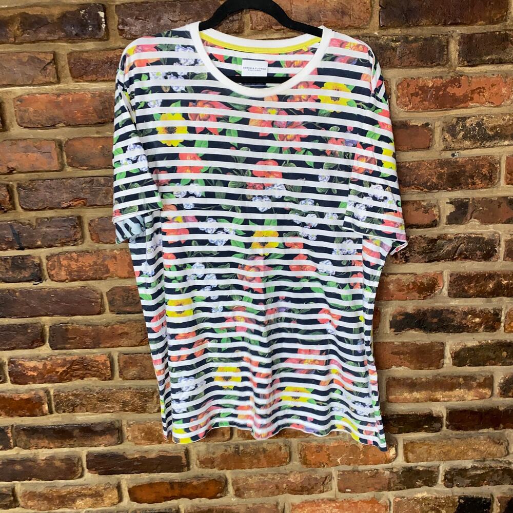 Denim & Flower Ricky Singh Striped Floral Short Sleeve T-Shirt Men's Size XL